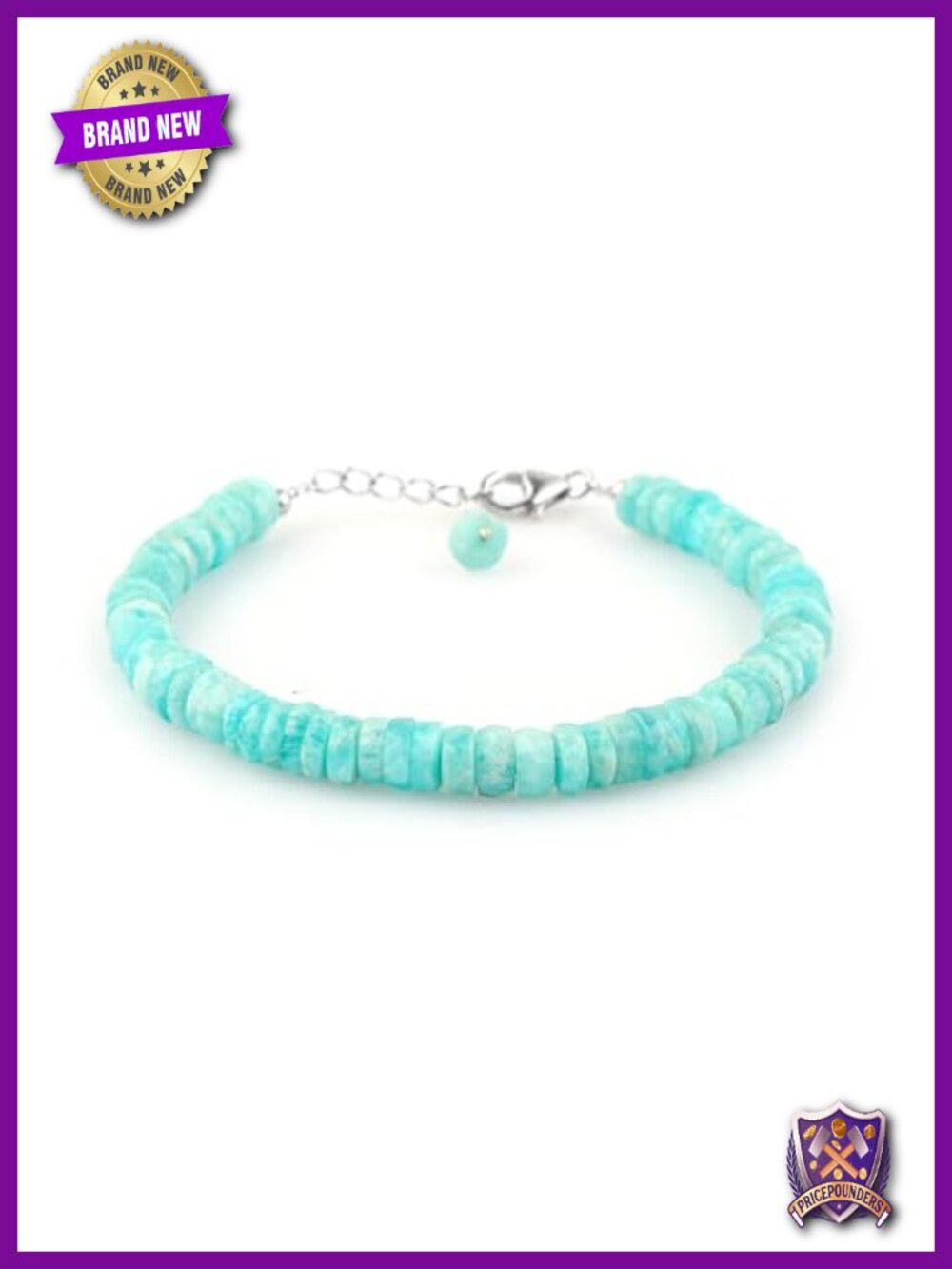 Natural Amazonite Beaded Bracelet 925 Sterling Silver Chakra Healing Gemstone